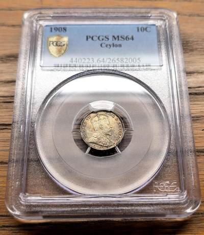 凡希社世界钱币微拍月度大拍（2025/07） - 1908英属锡兰爱七10分银币PCGS-MS64