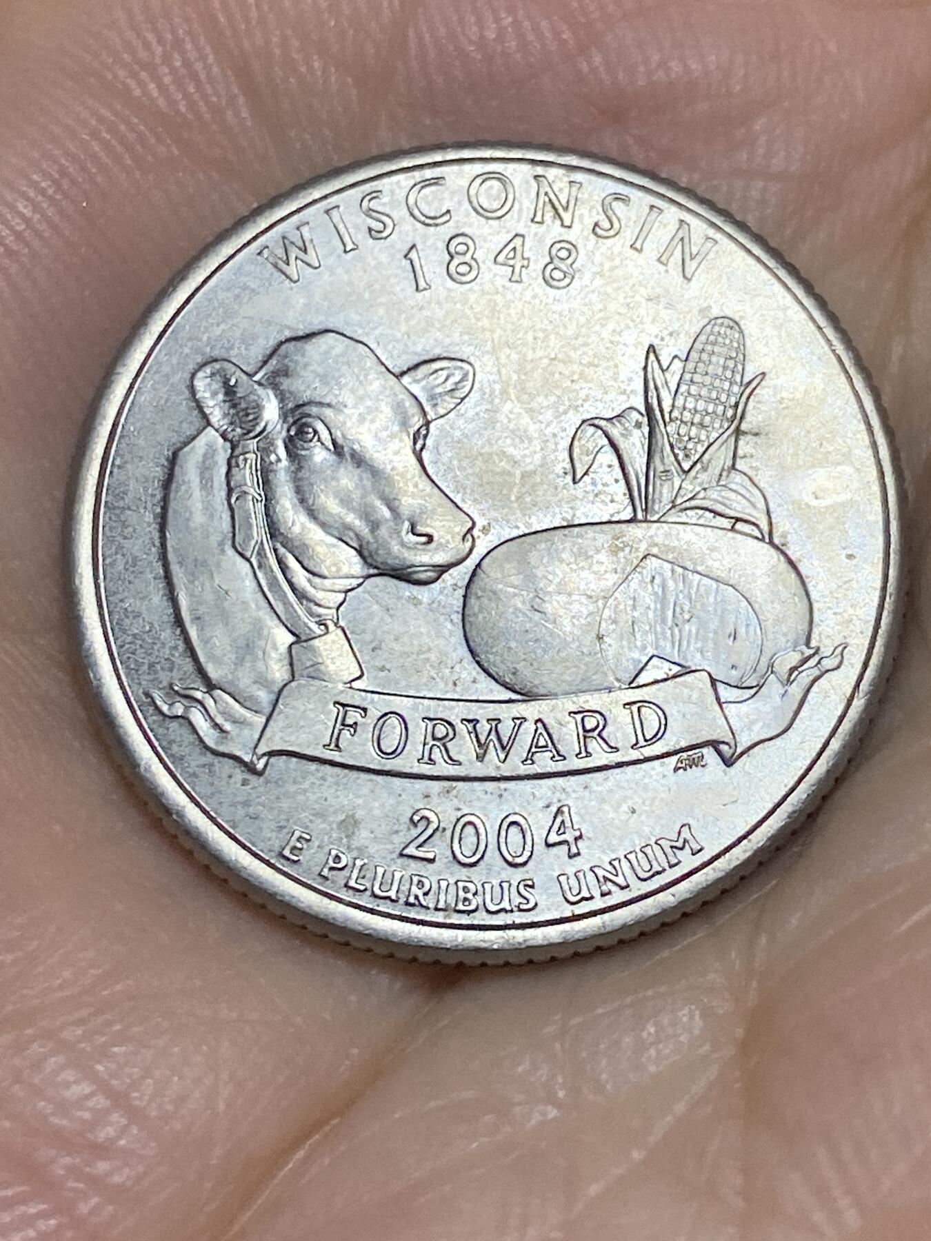 2025年第七十一场(总第九十七场）外国好品散币(免佣金) 好品–美国🇺🇸2004单年份1/4元(州系列–维斯康辛州纪念币)