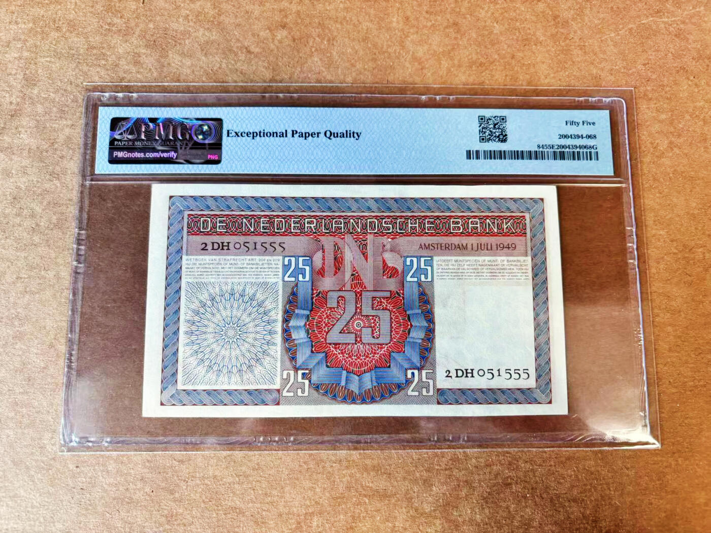 【Blue Auction】世界纸币精拍第702期【精】—— 18级TOP拍卖/信誉/品质/专业/高效💫  【名家旧藏 豹子号】荷兰1949年25盾 所罗门王 背景为圣马丁割袍赠予化身为乞丐的耶稣 老钞靓号难得 PMG55EPQ From Toele Collection
