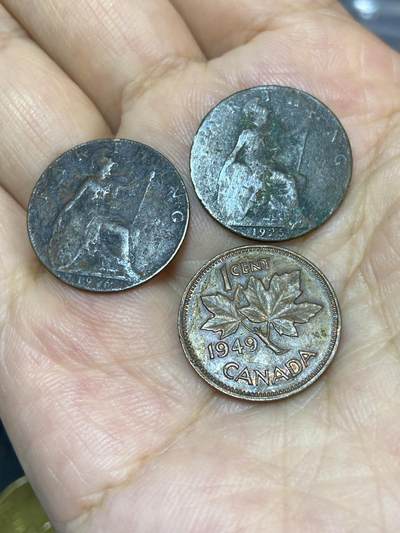 2025年第七十一场(总第九十七场）外国好品散币(免佣金) - 弱品3枚：英国🇬🇧1925年、1920年1法新(乔治五世)，加拿大🇨🇦1949年1分(乔治六世))