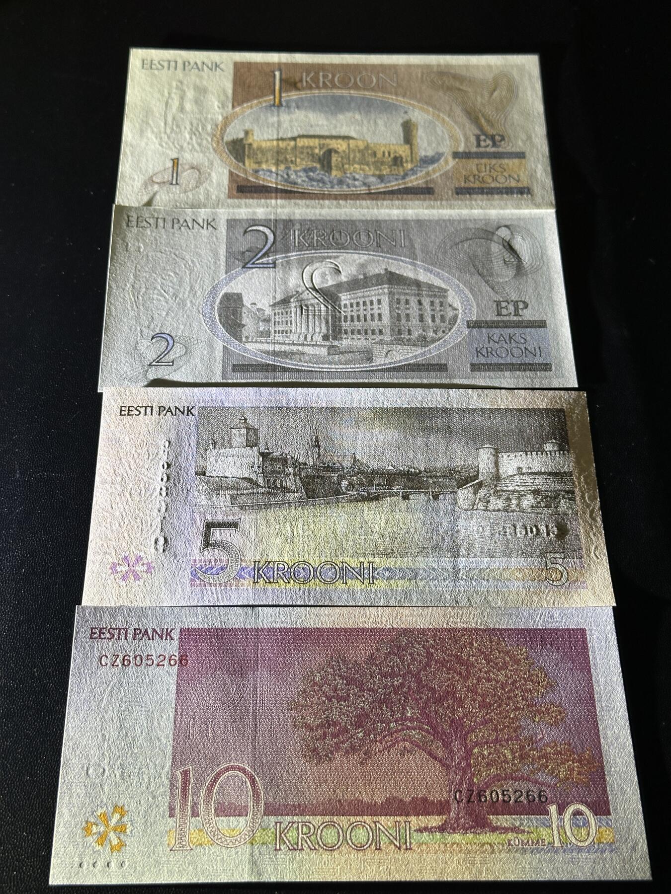 《外钞收藏家》第五百五十一期（本期外币强钞精品场）（本平台长期征集拍品、欢迎藏友们联系合作） 爱沙尼亚1/2/5/10克朗四张一套	UNC