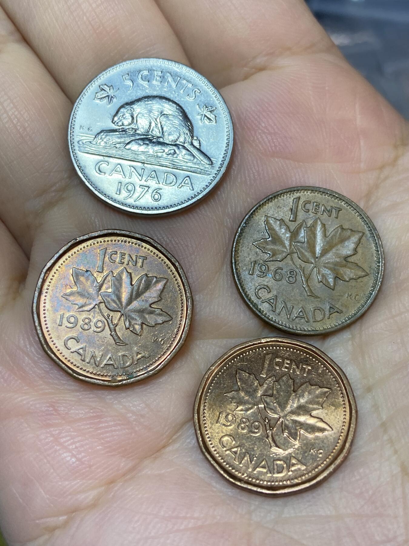 2025年第七十一场(总第九十七场）外国好品散币(免佣金) 加拿大🇨🇦4枚：1968年、1989年1分，1976年5分