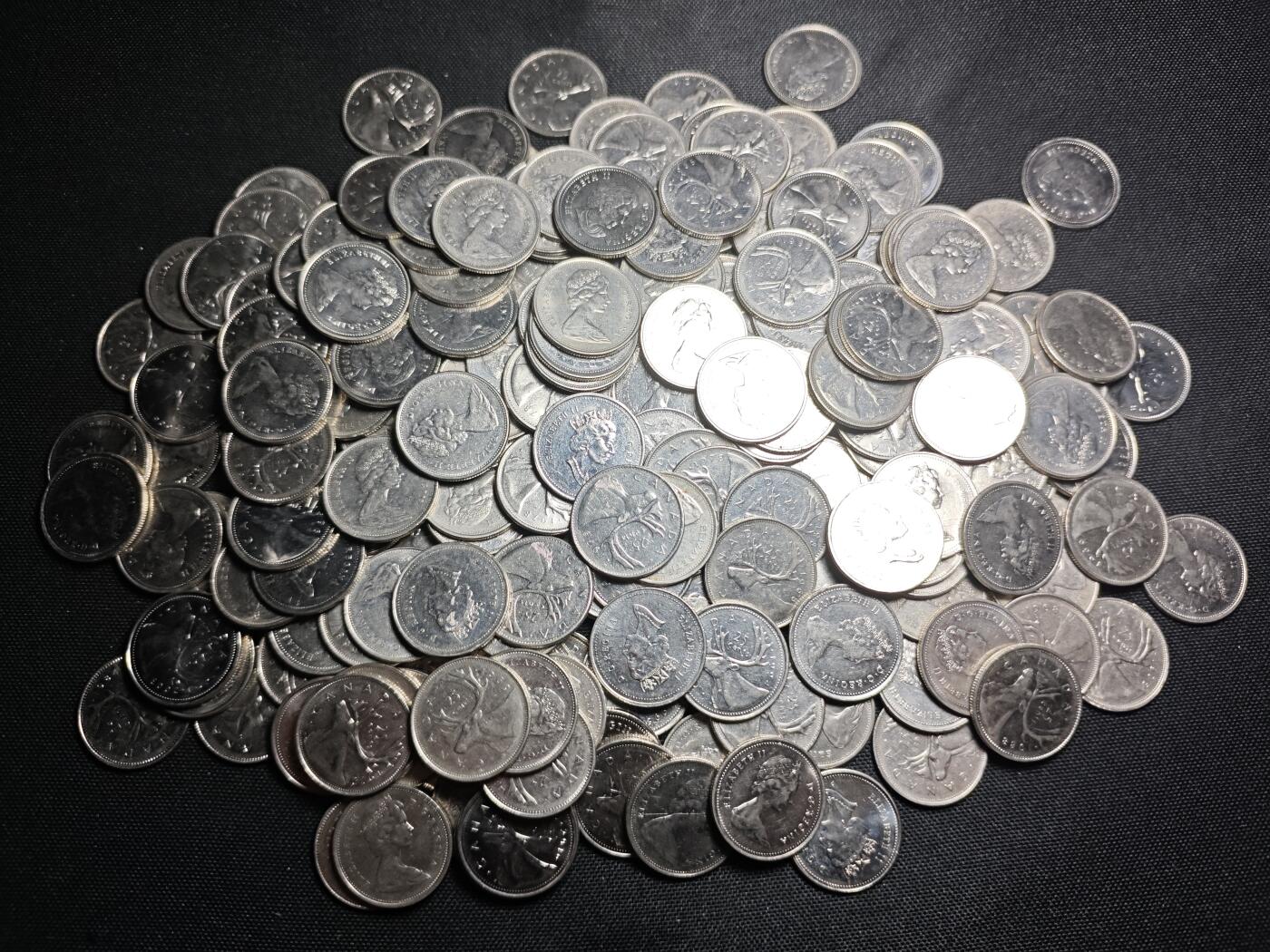 KK钱币收藏小铺 《批量/好品散币 套币 银币》专场 2月预留时间 周末发货 加拿大25分一组213枚 面值53.25加拿大元