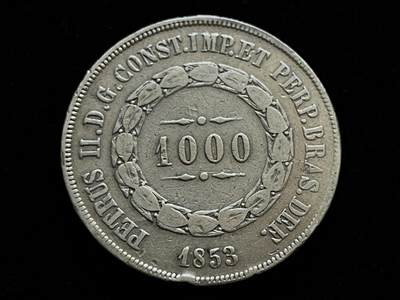 咖啡豆•收藏 2025年Aug_2nd世界各国套币拍卖 - 巴西 1853年 1000瑞斯 银币 外国硬币