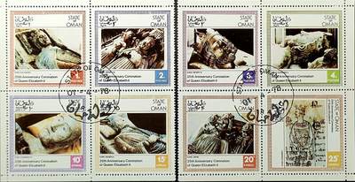 ↓君缘收藏542期☞钱币邮品↓无佣金、可寄存、满30元包邮  - 阿曼邮票，1978年纪念伊丽莎白二世女王加冕25周年·英国历代国王雕像邮票8全
