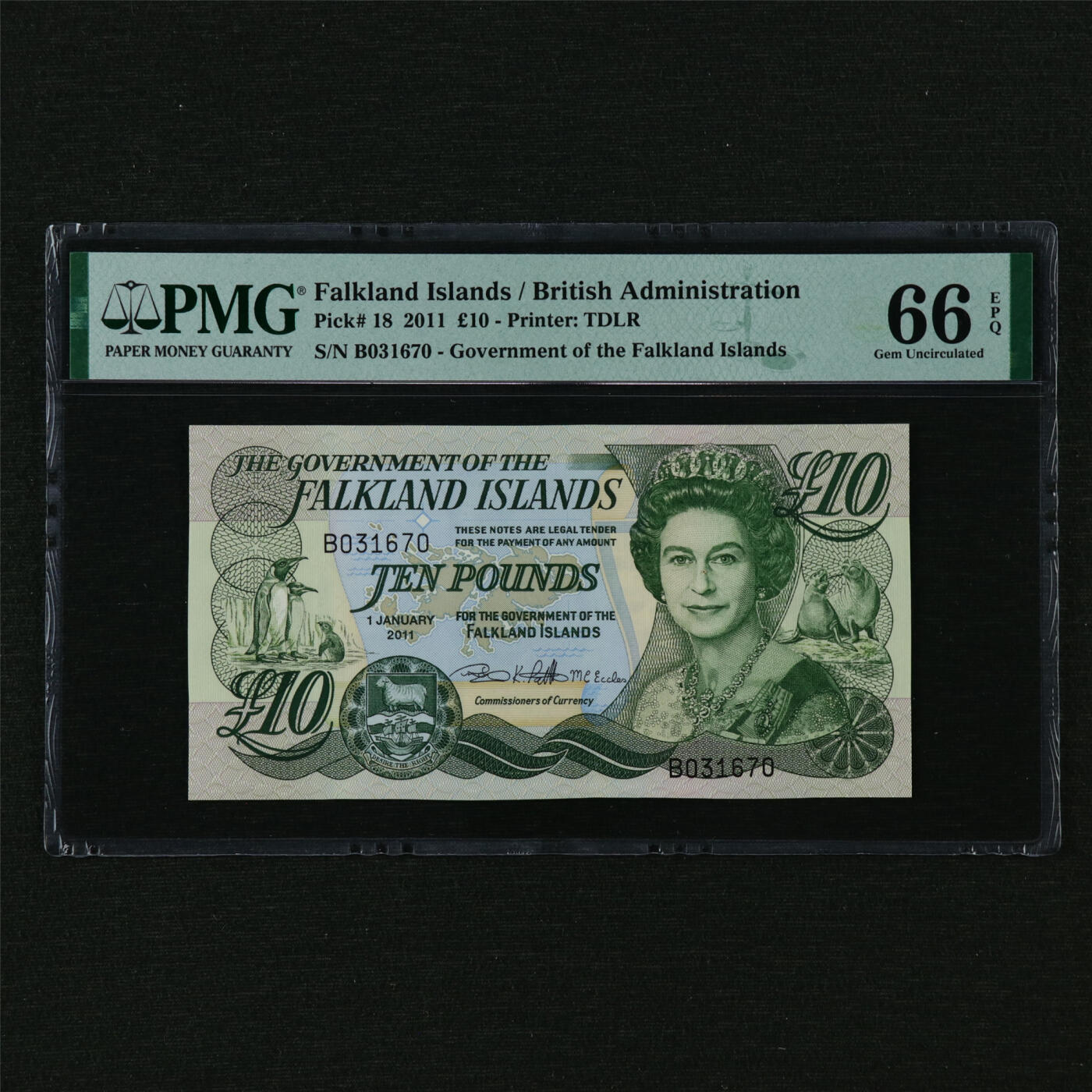 【亘邦集藏】第210期拍卖 2011年 福克兰群岛10镑 PMG 66EPQ B031670