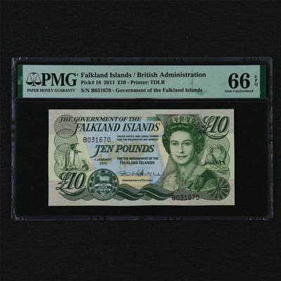 【亘邦集藏】第210期拍卖 - 2011年 福克兰群岛10镑 PMG 66EPQ B031670