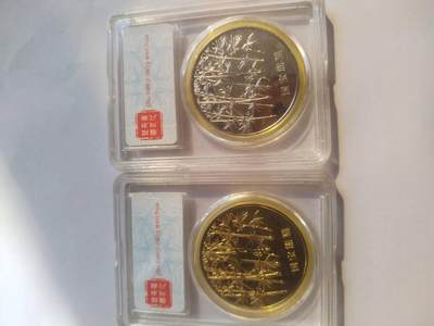 评级币 纪念币 硬币专场 国宝大熊猫2枚。镀金 镀银。
