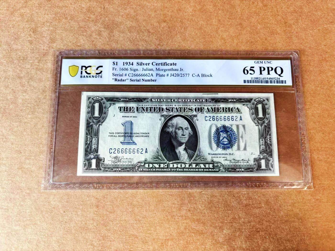 【Blue Auction】世界纸币精拍第702期【精】—— 18级TOP拍卖/信誉/品质/专业/高效💫 【超级雷达号 数二号无47】美国1934年1美金银币券 PCGS65PPQ   