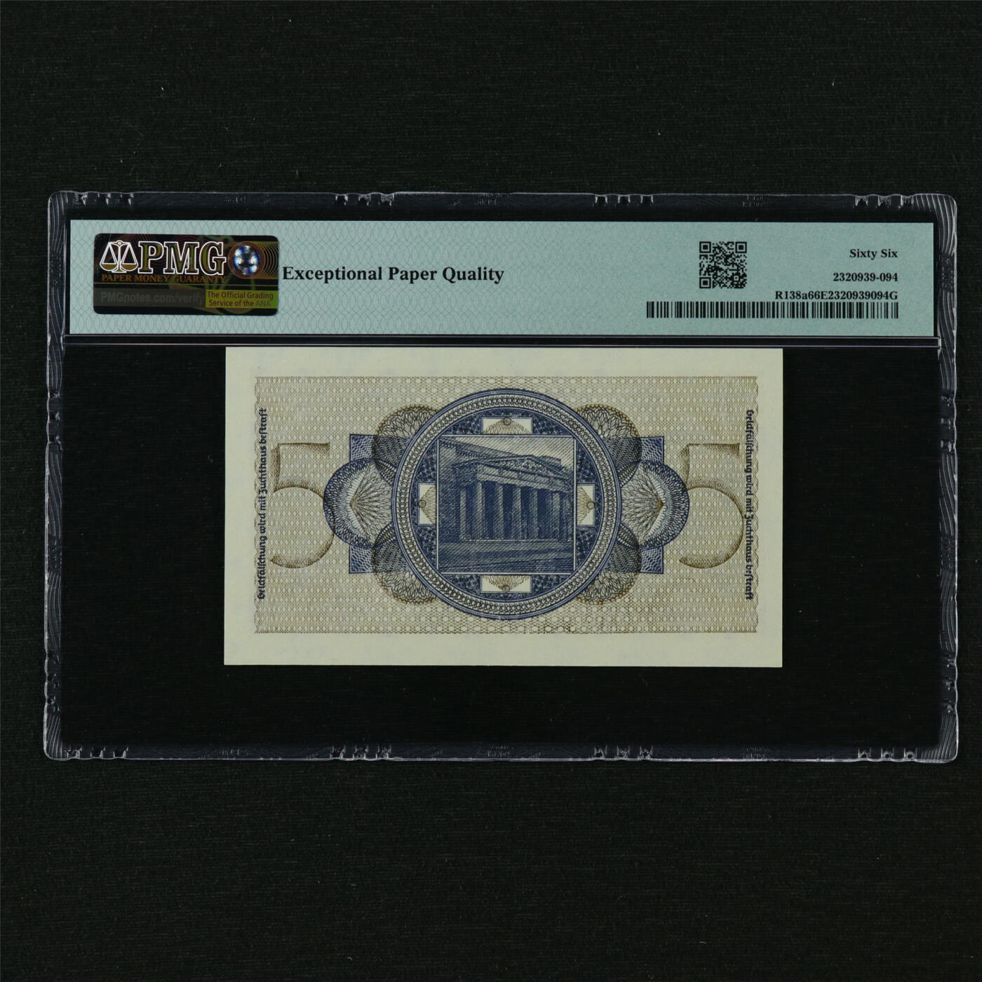 【亘邦集藏】第210期拍卖 1940-45年 德国5马克 PMG 66EPQ 3378374
