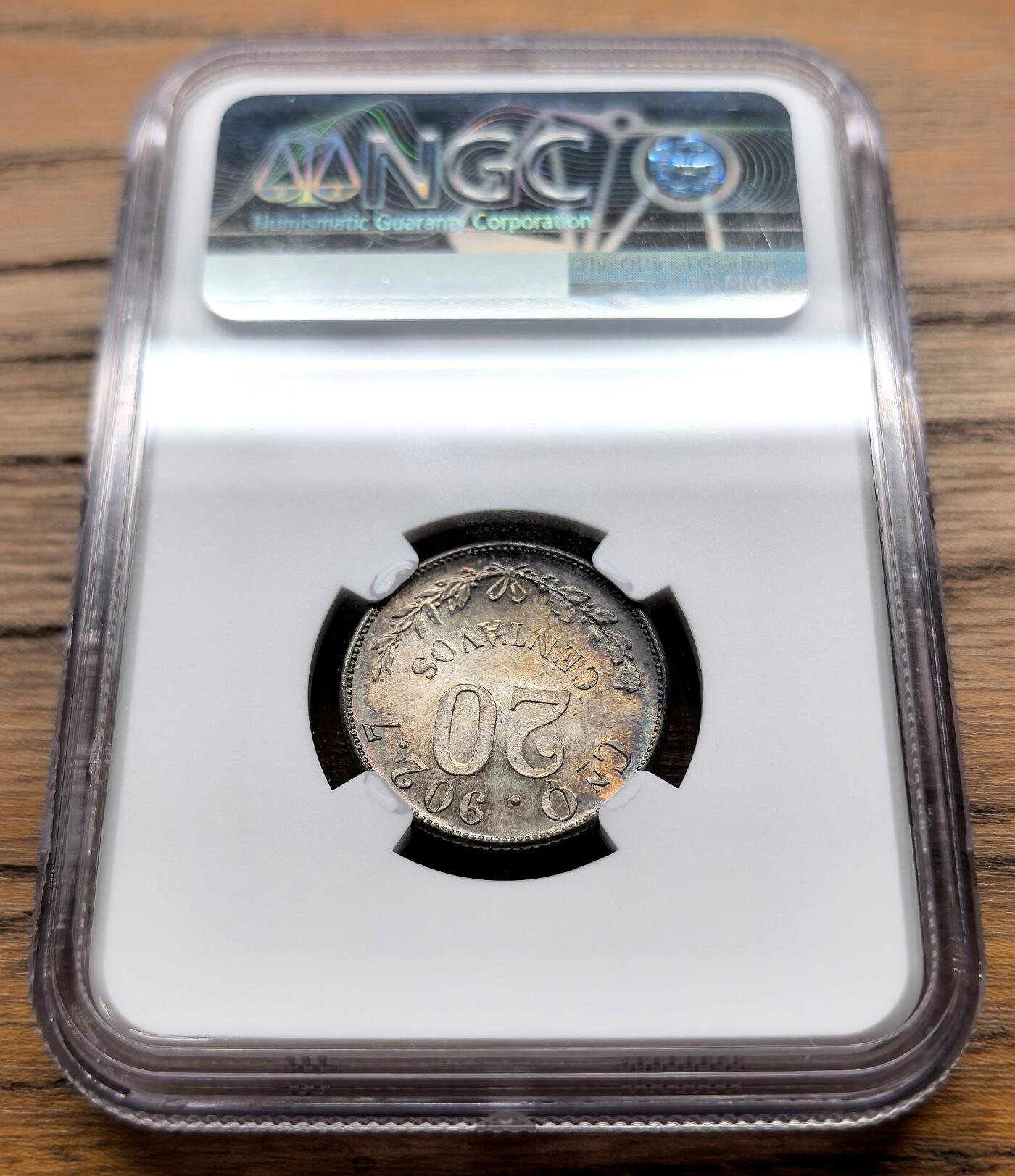 凡希社世界钱币微拍月度大拍（2025/07） 1903墨西哥鹰洋20分银币NGC-MS64，焦糖五彩，引人入胜的一枚！