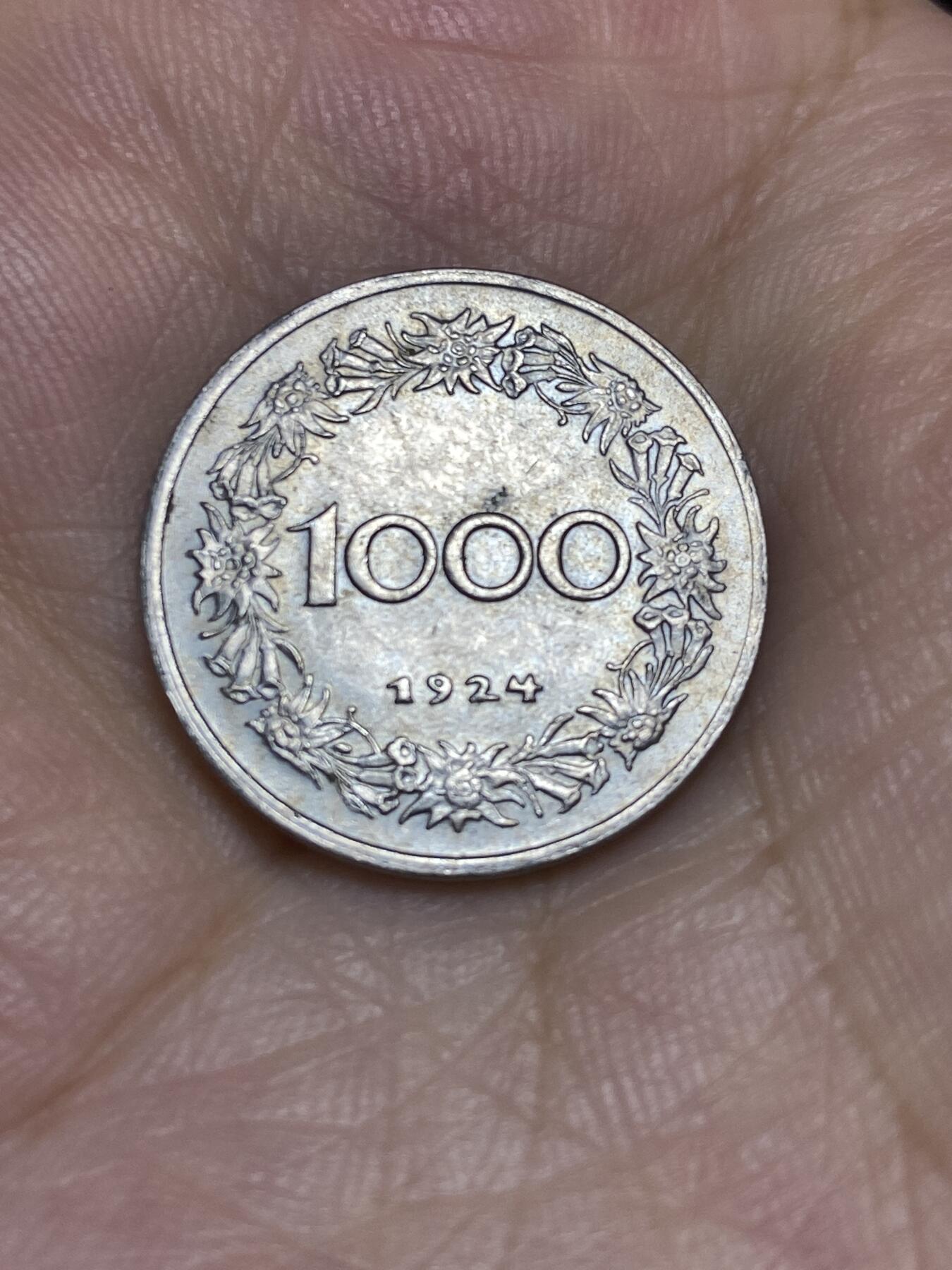 2025年第七十一场(总第九十七场）外国好品散币(免佣金) 奥地利🇦🇹1924年1000克朗(共和国时期最大面值)