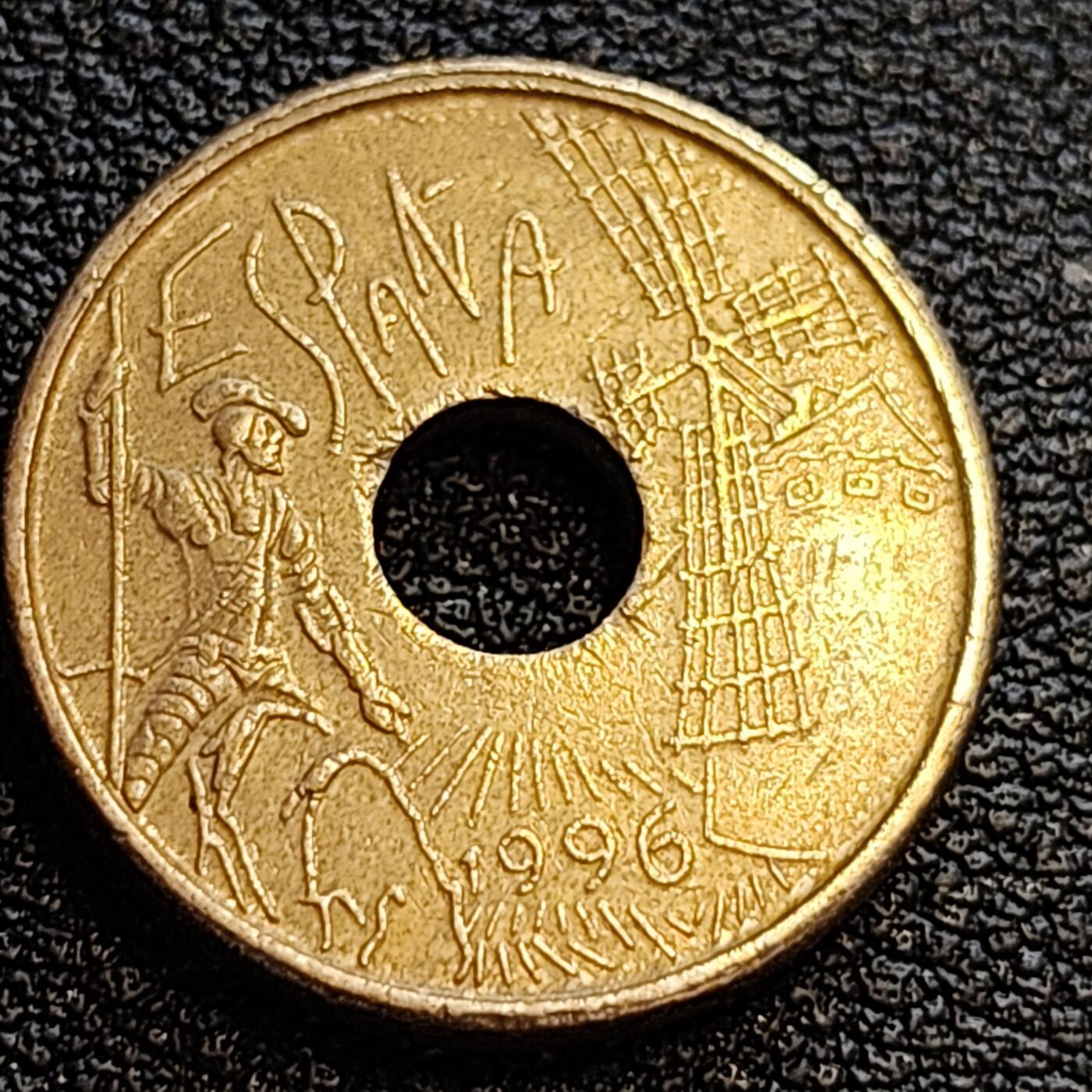 泉币菌-第63场-精品场 1996年西班牙25比塞塔 卡斯蒂利亚-拉曼恰区  铜镍币 