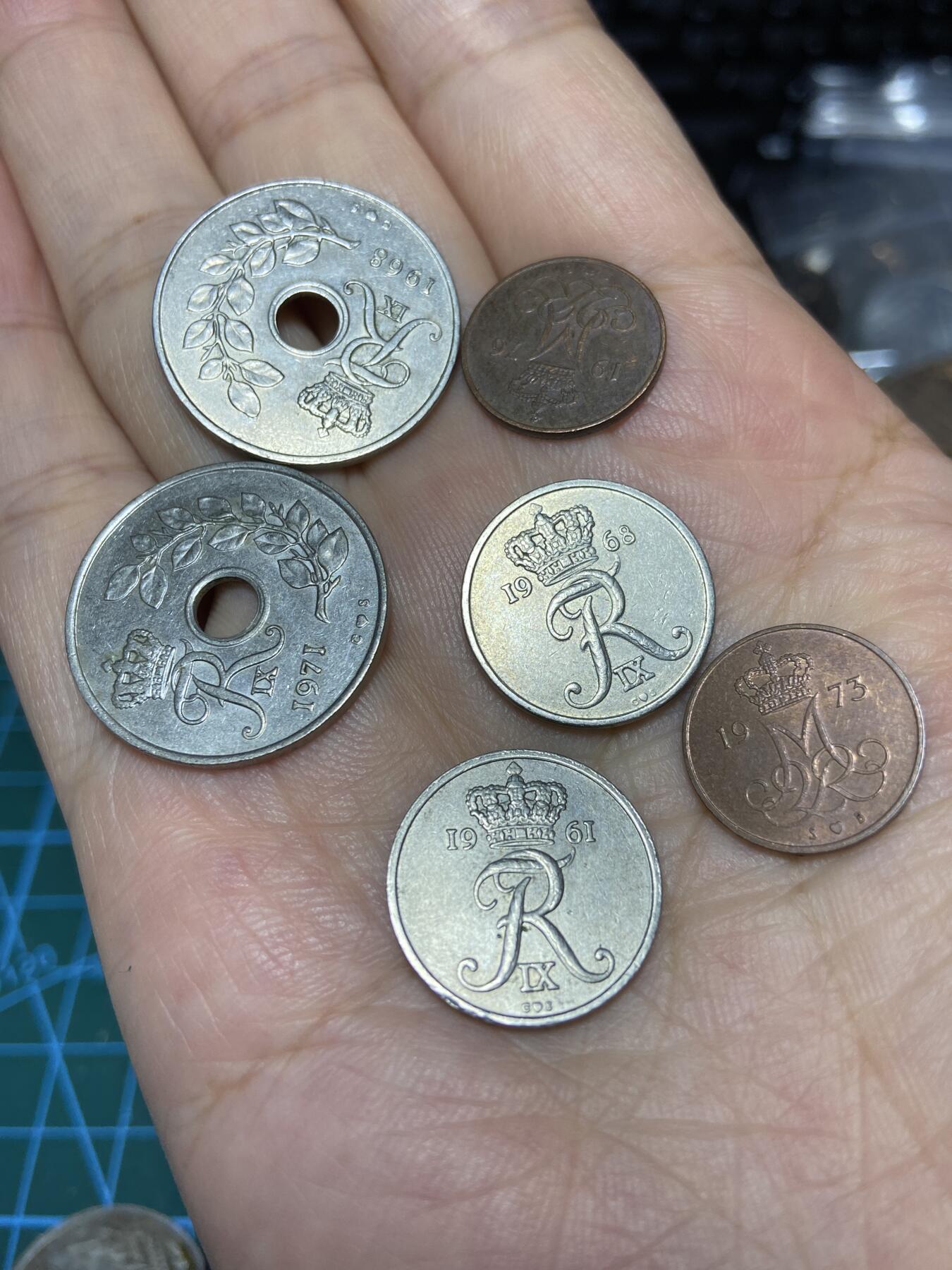 2025年第七十一场(总第九十七场）外国好品散币(免佣金) 丹麦🇩🇰6枚：1973年、1976年5欧尔，1961年、1968年10欧尔，1971年、1968年25欧尔