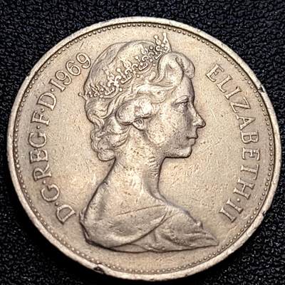 泉币菌-第63场-精品场 英国大镍币 英国1969年 10便士铜镍币 28.5mm 伊丽莎白二世女王 皇冠狮子