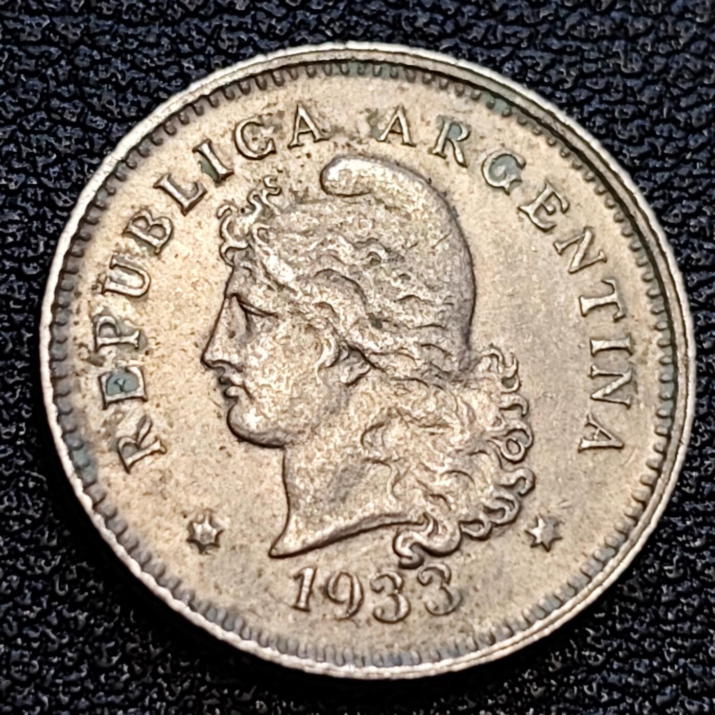泉币菌-第63场-精品场 阿根廷1933年 10分铜镍币 20mm