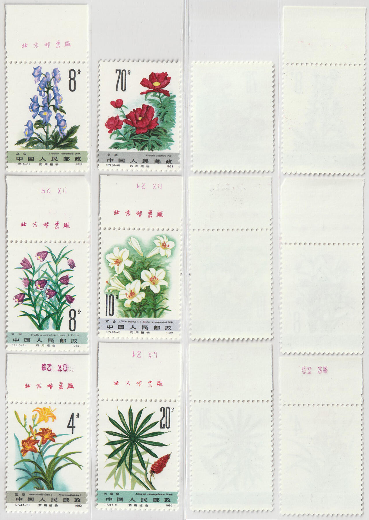 洪涛臻品批发群 精选邮票限时拍卖第1056期  T72药用植物 新全套原胶全品 带厂铭与数字