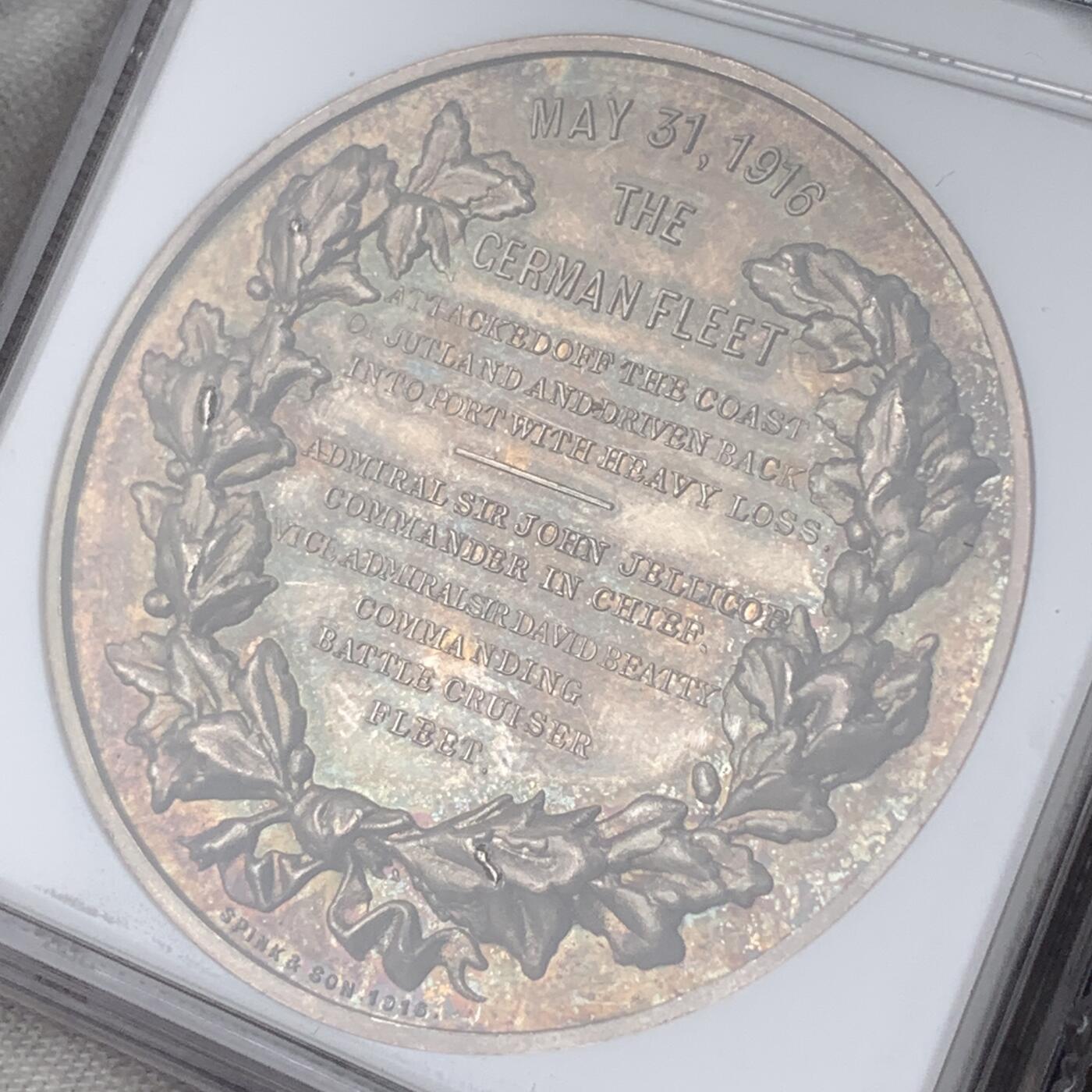 掌中浮雕-藏着的欧洲第032场 NGC MS66 : 英国1916年日德兰海战纪念银章，45mm