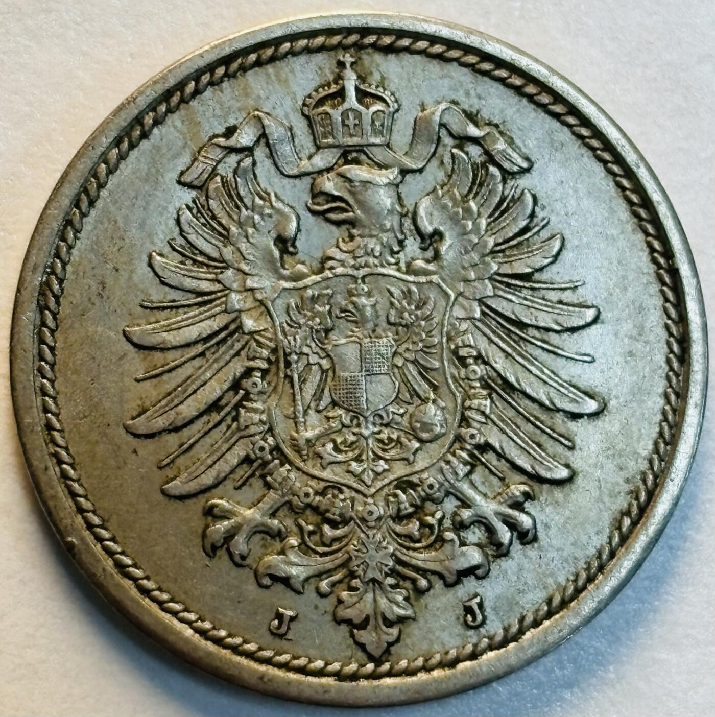錢幣 時代物 骨董品 极美品1876 年德意志帝国短翅鹰10 芬尼J 版- 文馨钱币收藏- 文馨
