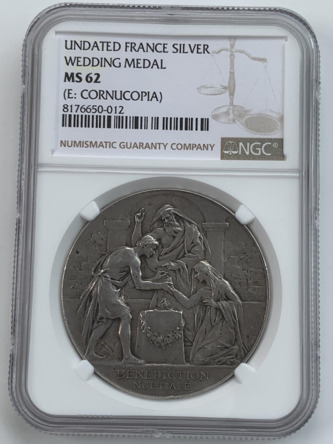 掌中浮雕-藏着的欧洲第032场 NGC MS62 ：法国Bottee “五个小天使”婚姻与爱情纪念银章，41.5mm