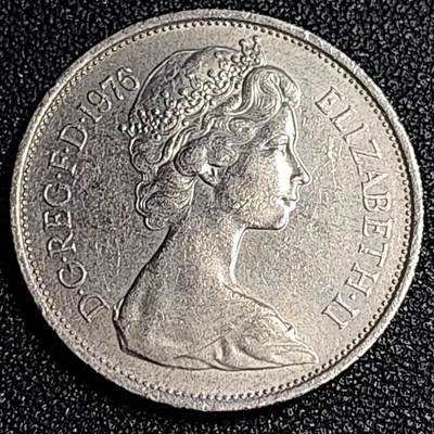 泉币菌-第64场-精品场 英国大镍币 英国1976年 10便士铜镍币 28.5mm 伊丽莎白二世女王 皇冠狮子