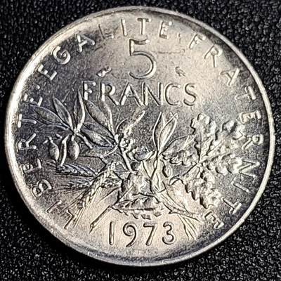 泉币菌-第64场-精品场 - 原光美品 法国早期（1973年）5法郎大镍币 29MM 播种女神 入欧前末版 绝版币