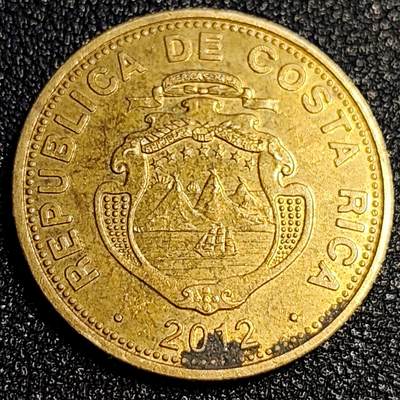 泉币菌-第64场-精品场 美品 哥斯达黎加50科朗 黄铜币27毫米7.8克 三座活火山