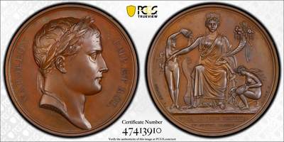 万国钱币拍卖第050期（万国五十期纪念大拍） - PCGS SP64 1809年法国拿破仑运河开通纪念大铜章 巴黎女神沐足 铜光充沛顶级品相