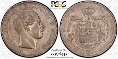 万国钱币拍卖第050期（万国五十期纪念大拍） - PCGS AU50 1854年德国黑森-卡塞尔选侯国威廉一世CP大窗帘流通2泰勒 少见原味小邦2T