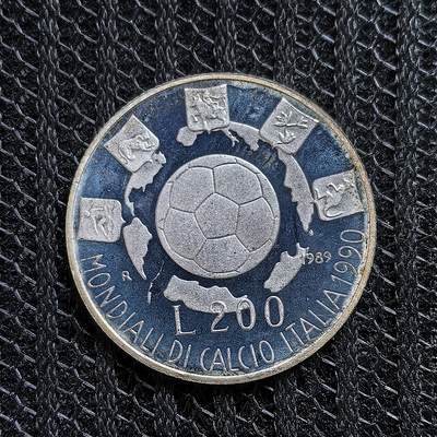 道一币馆币章第一百三十九场 - 意大利1989年90年世界杯200里拉精制银币 5g 835S 28500