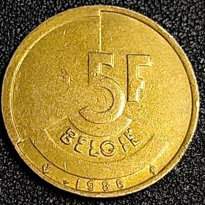 泉币菌-第64场-精品场 - 1986年 比利时早期5法郎铜币 分裂的人格 