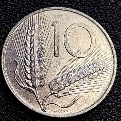 泉币菌-第63场-精品场 少见原光 1955年 意大利10里拉铝币 麦穗古犁 23.2mm