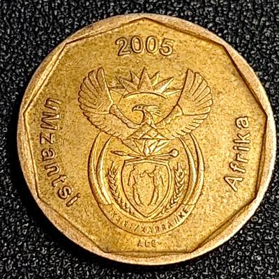 泉币菌-第64场-精品场 美品 南非50分硬币 国徽九边形天堂鸟花(鹤望兰)22mm厚1.9mm