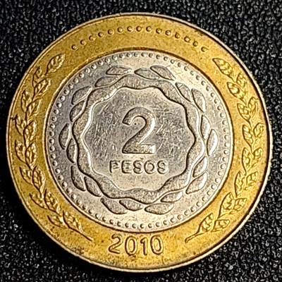 泉币菌-第64场-精品场 - 阿根廷2比索 太阳神双色币 24.5mm美洲币