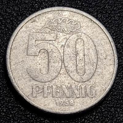 泉币菌-第63场-精品场 东德民主德国 1958年50芬尼铝币硬币A厂 23mm 