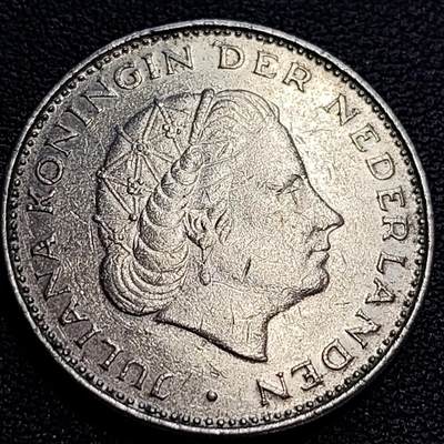 泉币菌-第63场-精品场 荷兰王国 1970年 2.5盾 朱莉安娜女王 29mm 荷兰入欧前 绝版