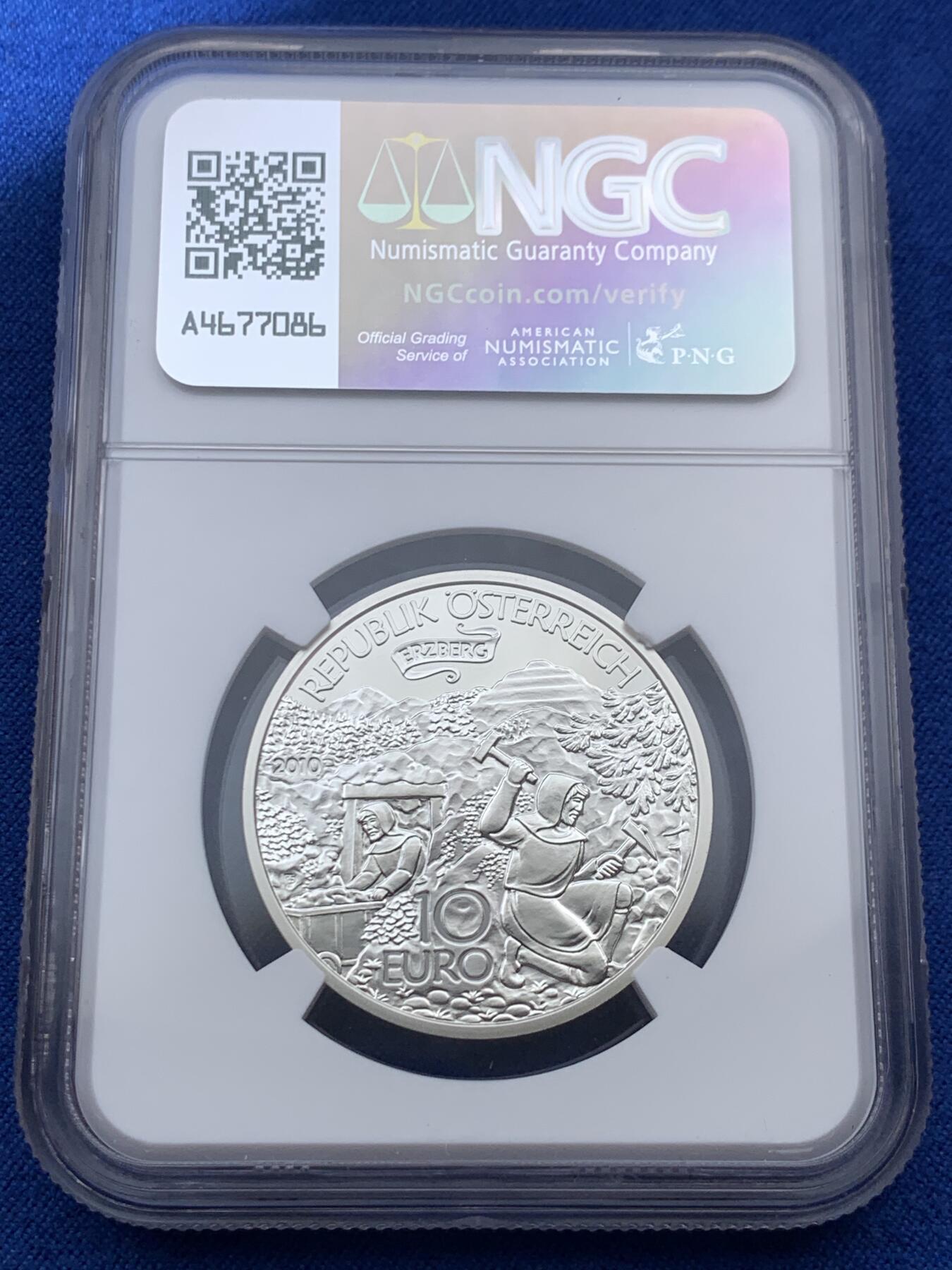 《竞宝斋》第405场 周日，周一，2场连拍 （全场包邮） NGC PF69UC 奥地利2010年施泰尔马克的埃尔茨贝格10欧精制纪念银币（克劳斯2012年世界硬币大奖赛之最佳银币获奖币，925银，32MM币径，盒证齐全，发行量4万枚）