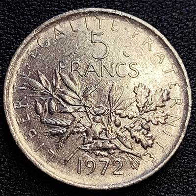 泉币菌-第63场-精品场（冲刺百粉，百粉继续福利） - 美品 法国早期（1972年）5法郎大镍币 29MM 播种女神
