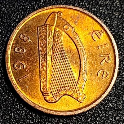 泉币菌-第64场-精品场 原铜光 极美 爱尔兰1988年1便士铜币 国鸟蛎鹬 20mm