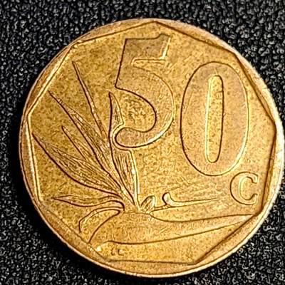 泉币菌-第64场-精品场 - 美品 南非50分硬币 国徽九边形天堂鸟花(鹤望兰)22mm厚1.9mm