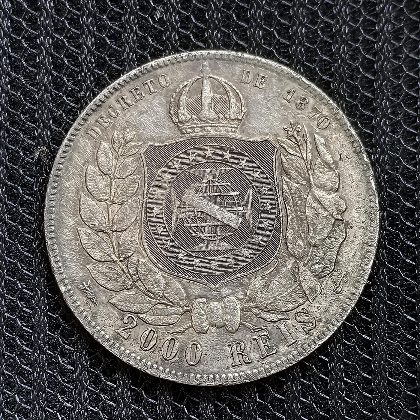 道一币馆币章第一百三十九场 巴西1870年皮特二世2000瑞斯银币 