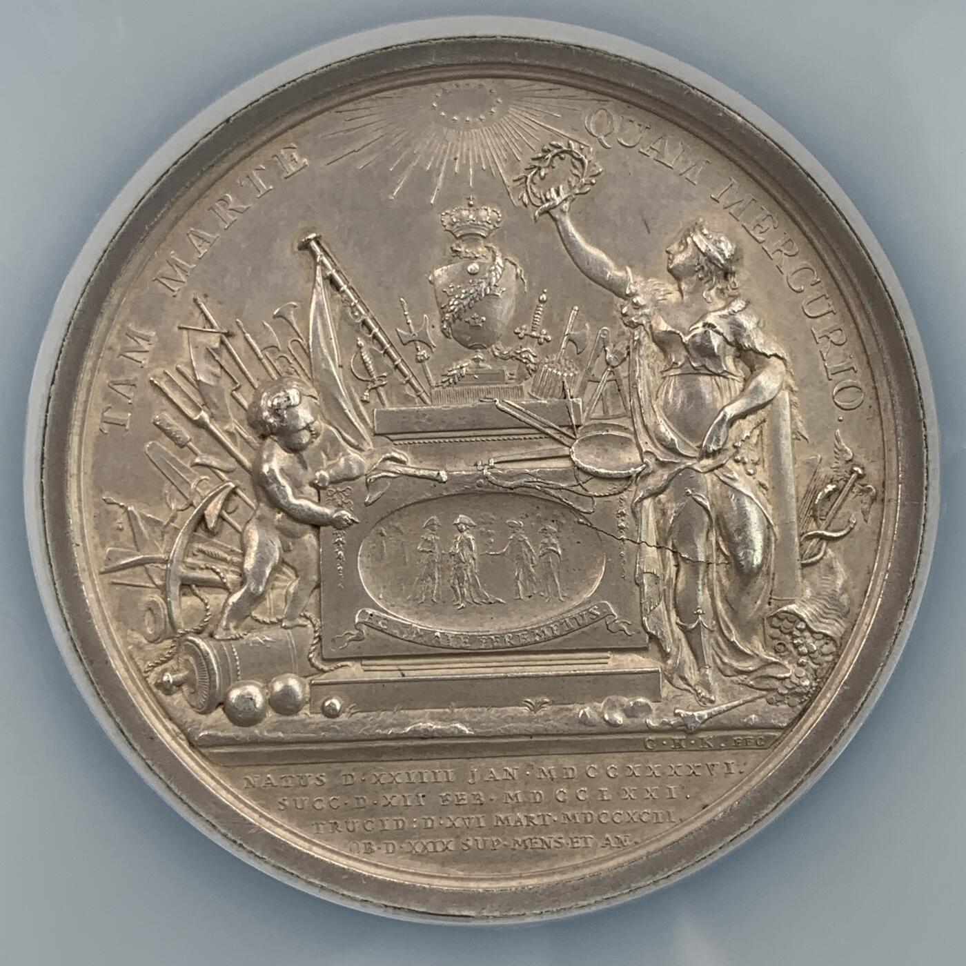 掌中浮雕-藏着的欧洲第032场 NGC MS61 ：1792年瑞典国王古斯塔夫三世遇刺镀银铜章，56mm
