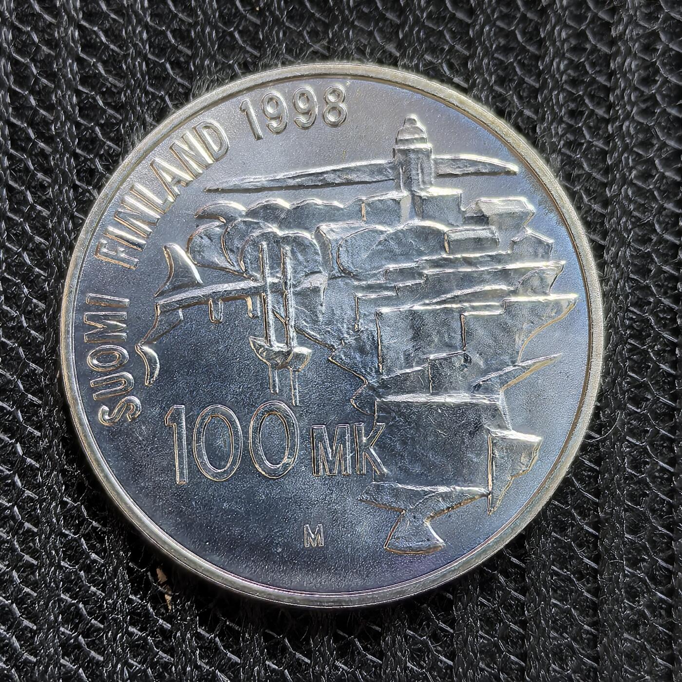 道一币馆币章第一百三十九场 芬兰1998年索门林纳要塞建成250周年100马克纪念银币 22g 925S 33000