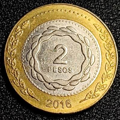 泉币菌-第64场-精品场 - 阿根廷2比索 太阳神双色币 24.5mm美洲币