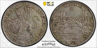 万国钱币拍卖第050期（万国五十期纪念大拍） - PCGS AU53 1768年瑞士联邦苏黎世城市景观1/2泰勒 瑞士景观泰勒名品之一 背面狮子持剑 原味好状态