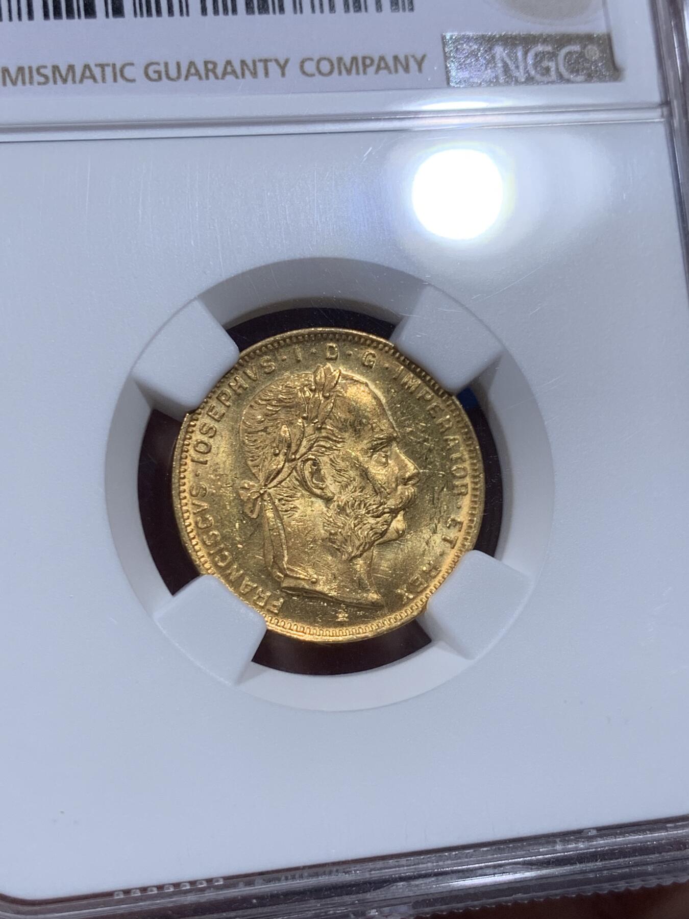 《竞宝斋》第405场 周日，周一，2场连拍 （全场包邮） NGC MS62 奥地利1892年20法郎金币 6.45克 900金 RESTRIKE