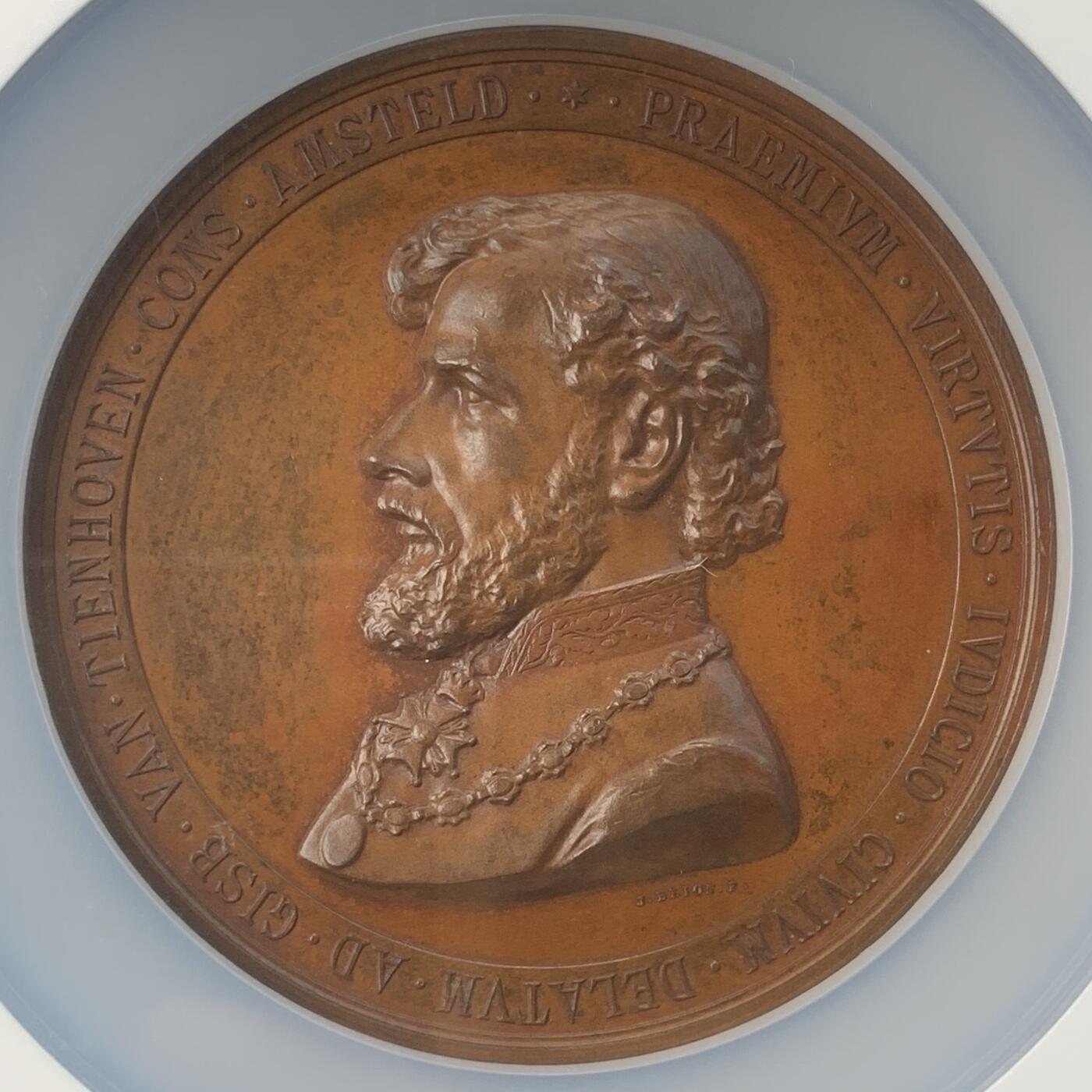 掌中浮雕-藏着的欧洲第032场 1883年阿姆斯特丹市长Gijsbertus van Tienhoven铜章，75mm，J. Elion雕刻