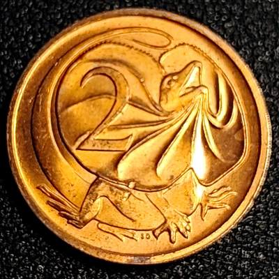 泉币菌-第64场-精品场 原铜光极美 1984年 英属澳大利亚2分铜币 伞蜥蜴斗篷蜥 21.5mm