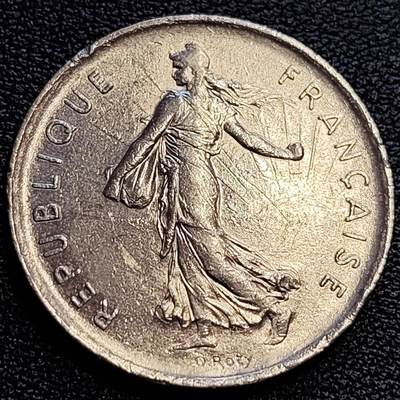泉币菌-第63场-精品场 美品 法国早期（1972年）5法郎大镍币 29MM 播种女神