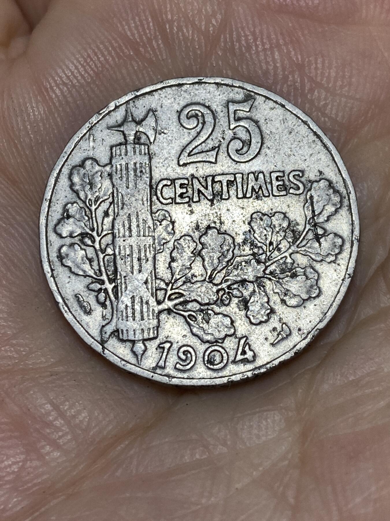 2025年第七十一场(总第九十七场）外国好品散币(免佣金) 少见–法国🇫🇷1904年25生丁(早期纯镍材质版，首发年仅发行2年)